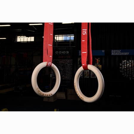 Купить Кольца гимнастические 32 мм красные стропы в Аниве 