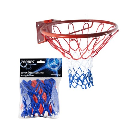 Купить Сетка баскетбольная Torres, нить 4 мм, бело-сине-красная в Аниве 